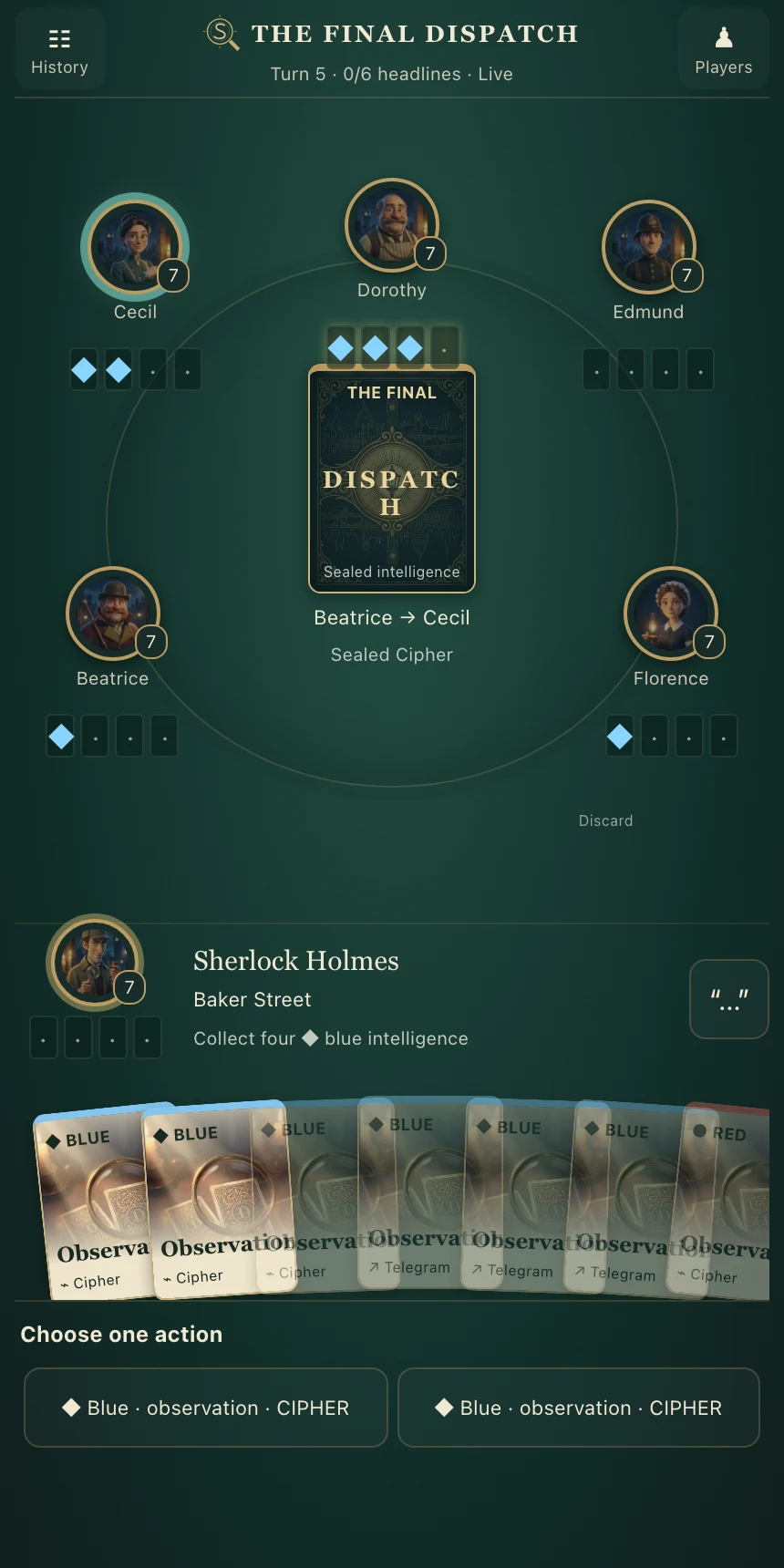 Sealed Cipher arriving at a recipient in the actual game table